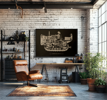Vintage Caterpillar D2 Cutaway Drawing | Framed Wall Art on Stretched Canvas