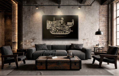 Vintage Caterpillar D2 Cutaway Drawing | Framed Wall Art on Stretched Canvas