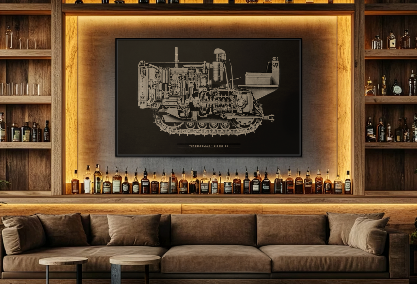 Vintage Caterpillar D2 Cutaway Drawing | Framed Wall Art on Stretched Canvas
