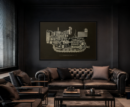 Vintage D4Tractor Crawler Cutaway Drawing | Framed Wall Art on Canvas