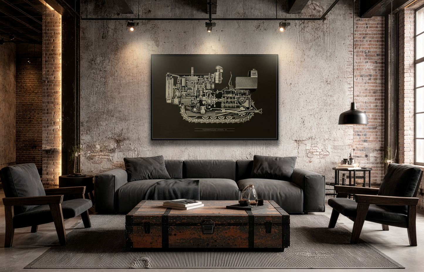 Vintage D4Tractor Crawler Cutaway Drawing | Framed Wall Art on Canvas