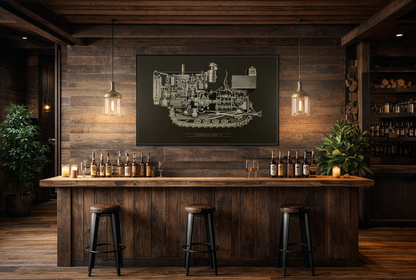 Vintage D4Tractor Crawler Cutaway Drawing | Framed Wall Art on Canvas