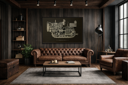 Vintage D4Tractor Crawler Cutaway Drawing | Framed Wall Art on Canvas