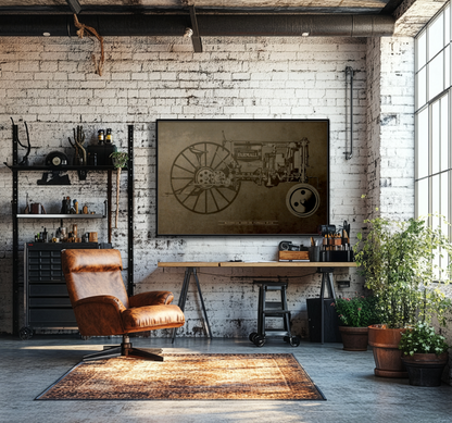 Vintage Farmall F-12 Mechanical Drawing | Framed Wall Art on Canvas