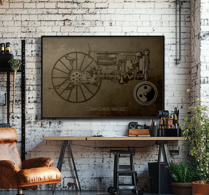 Vintage Farmall F-12 Mechanical Drawing | Framed Wall Art on Canvas