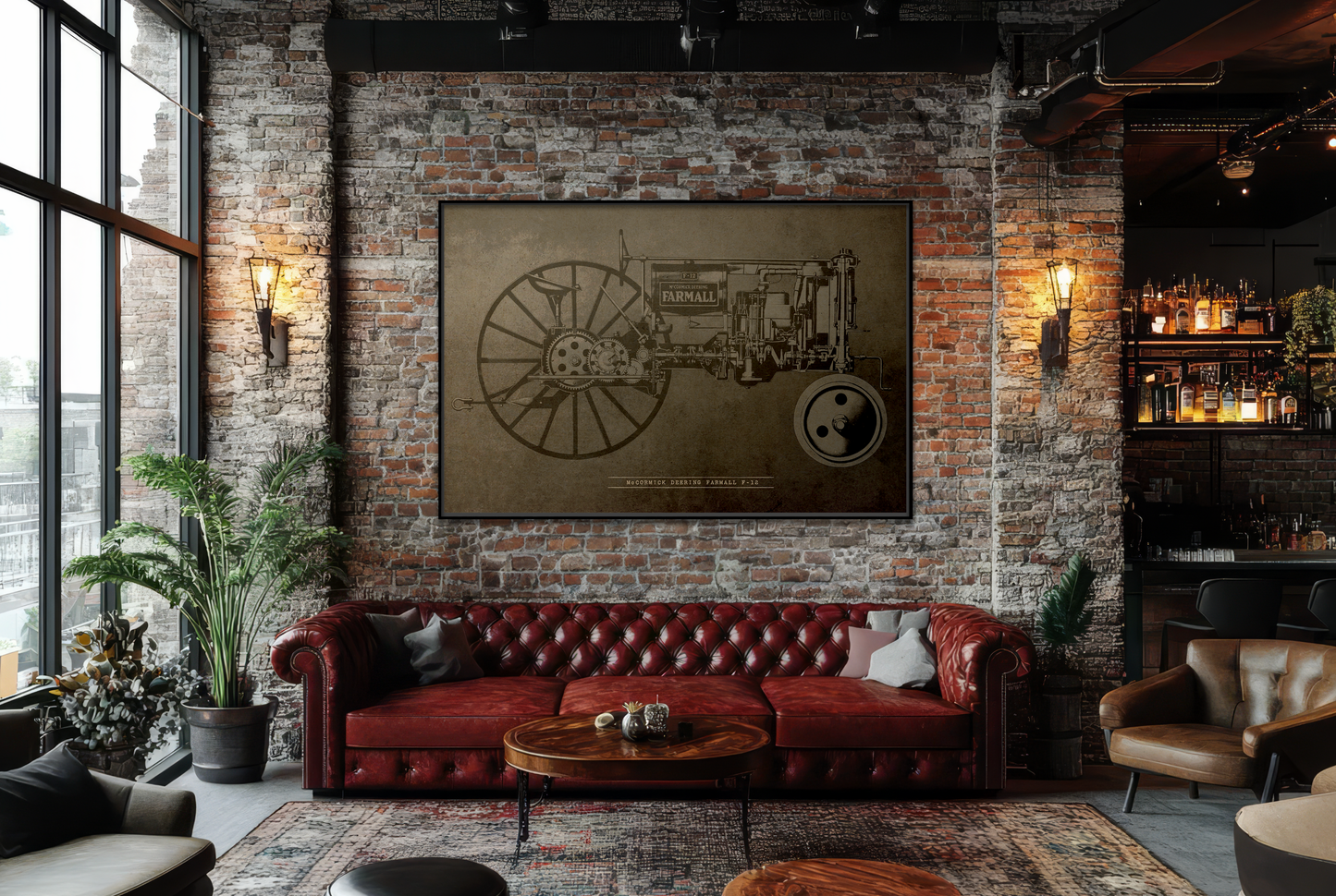 Vintage Farmall F-12 Mechanical Drawing | Framed Wall Art on Canvas