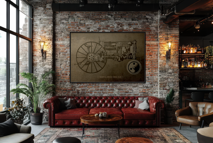 Vintage Farmall F-12 Mechanical Drawing | Framed Wall Art on Canvas