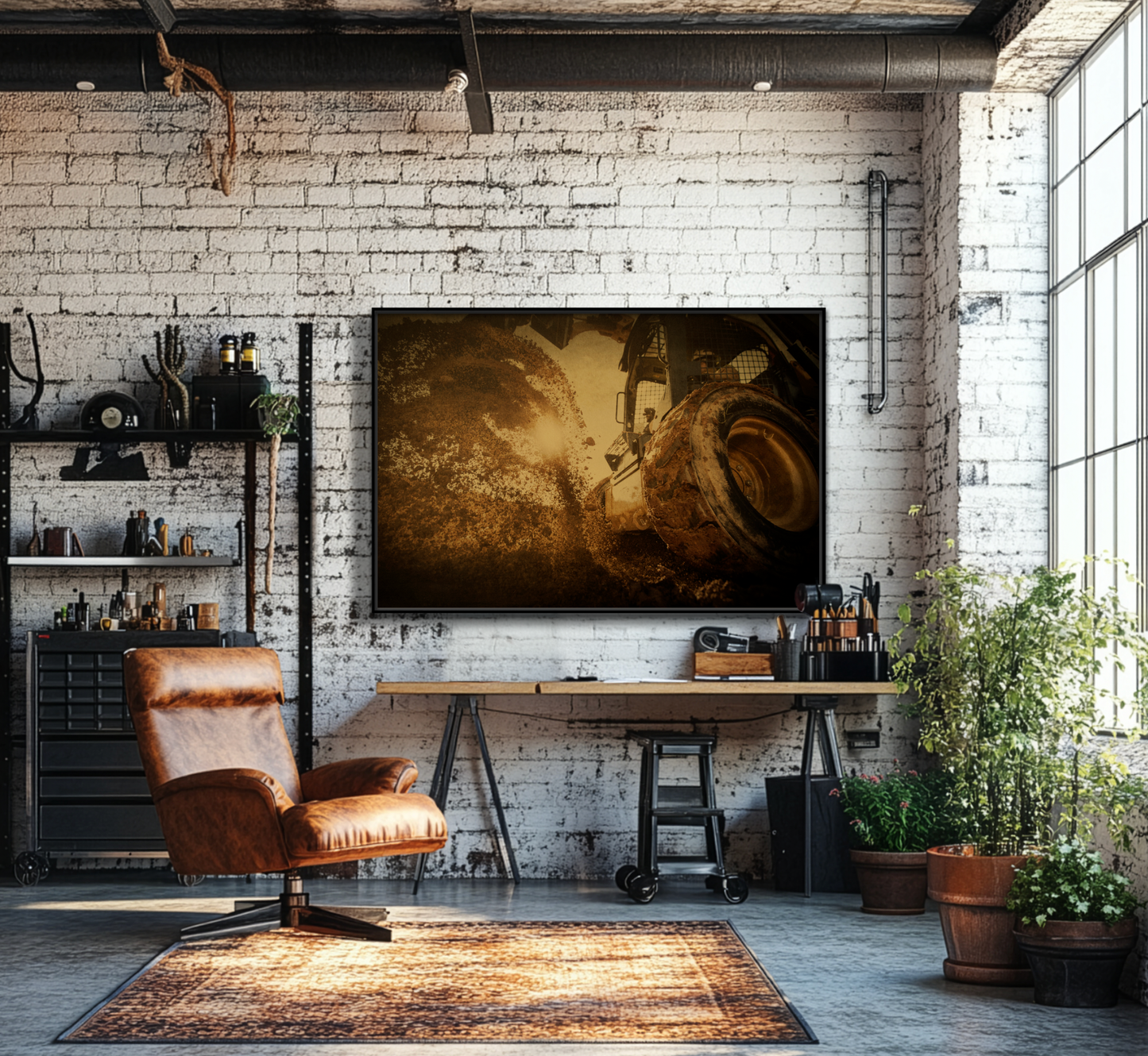 Boring Skid Steer Action | Framed Photo Wall Art on Canvas