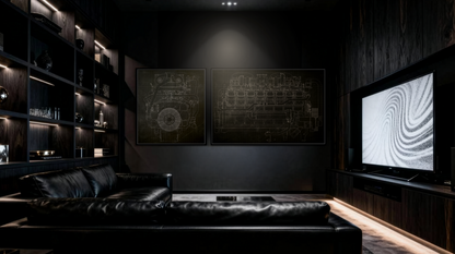 Engine Side View Schematic Drawing Framed Wall Art on Matte Canvas