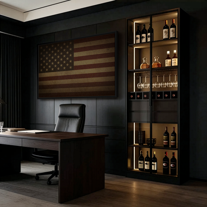 Dark Mood American Flag | Framed Wall Art on Canvas