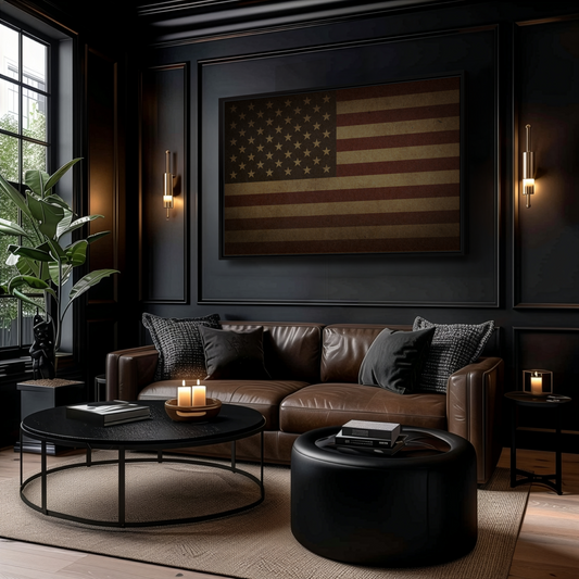 Dark Mood American Flag | Framed Wall Art on Canvas