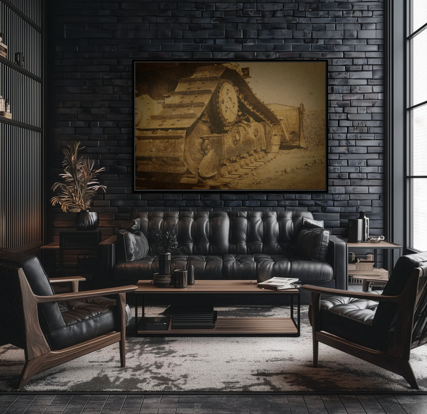Dozer Tracks Pushing Stone | Framed Wall Art on Stretched Canvas