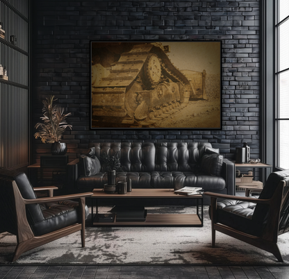 Dozer Tracks Pushing Stone | Framed Wall Art on Stretched Canvas