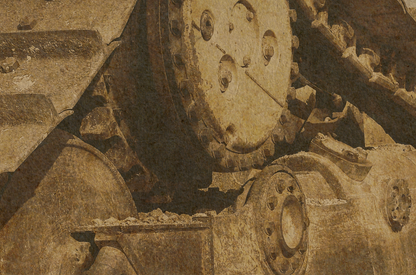Dozer Tracks Pushing Stone | Framed Wall Art on Stretched Canvas