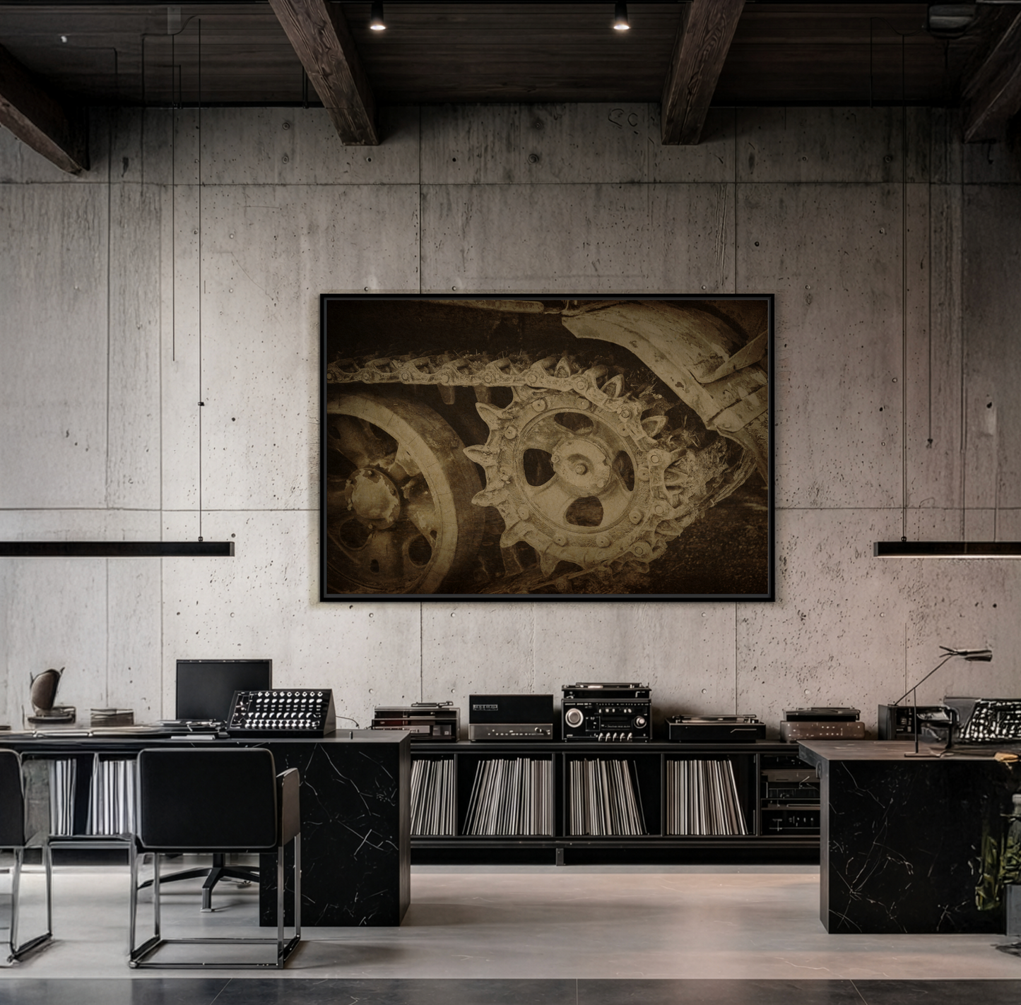 Treaded Tracks Close Up | Framed Wall Art on Stretched Canvas