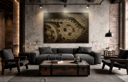 Treaded Tracks Close Up | Framed Wall Art on Stretched Canvas