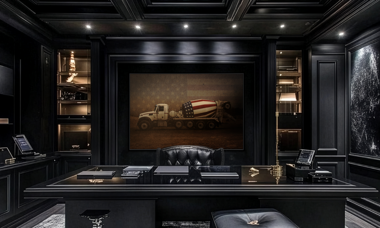 Patriotic Concrete Truck| Framed Wall Art on Stretched Canvas
