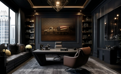 Patriotic Concrete Truck| Framed Wall Art on Stretched Canvas