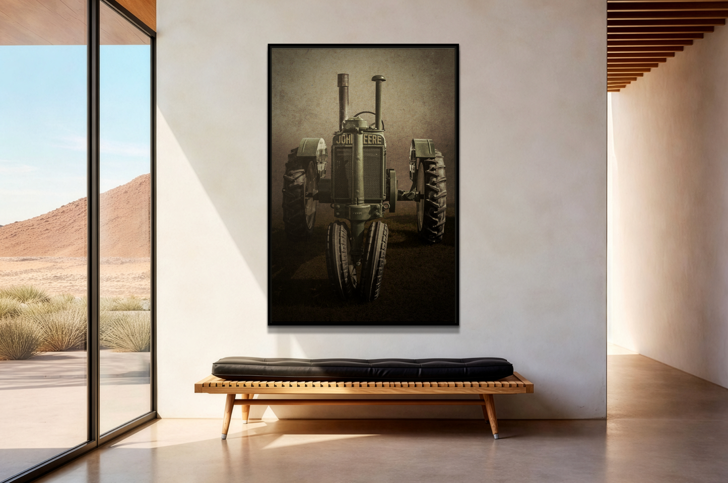 Vintage John Deere Model A Tractor Front View | Framed Wall Art on Stretched Canvas