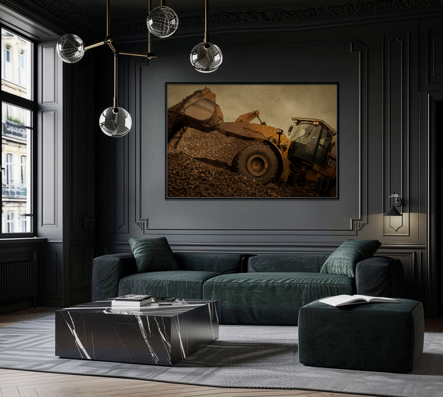 960 Wheel Loader Action| Framed Wall Art on Stretched Canvas
