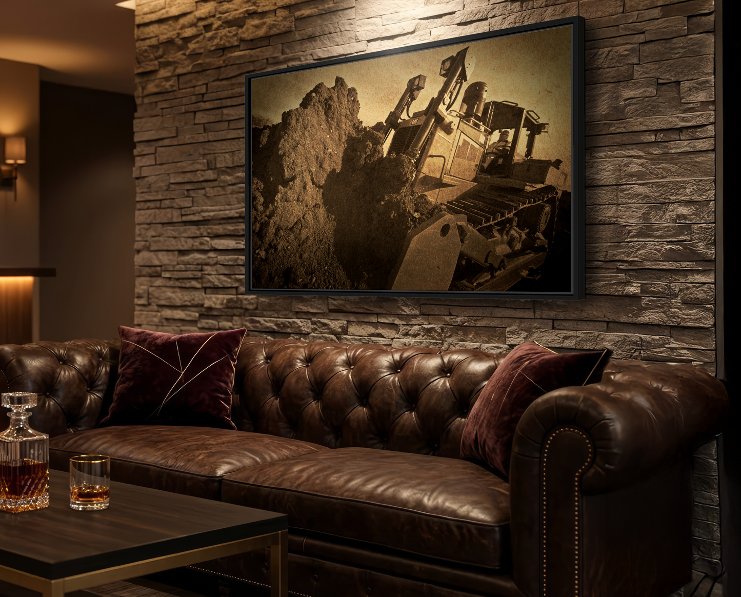 Big Dirt D8 Dozer Action| Gold | Framed | Wall Art on Stretched Canvas