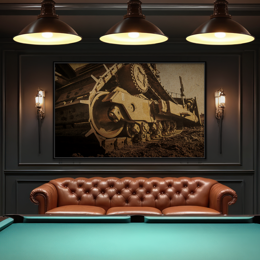 D8 Dramatic Dozer Track | Gold |  Framed Wall art on Stretched Canvas