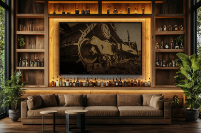 D8 Dramatic Dozer Track | Gold |  Framed Wall art on Stretched Canvas