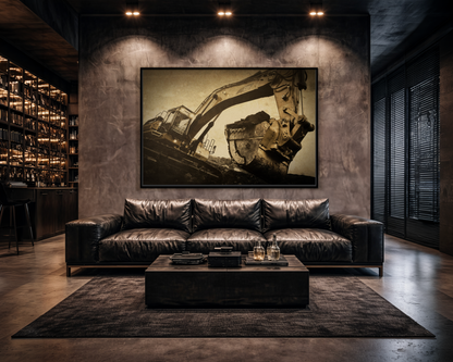 Reaching for Rocks Excavator  | Photo Art on Framed Canvas