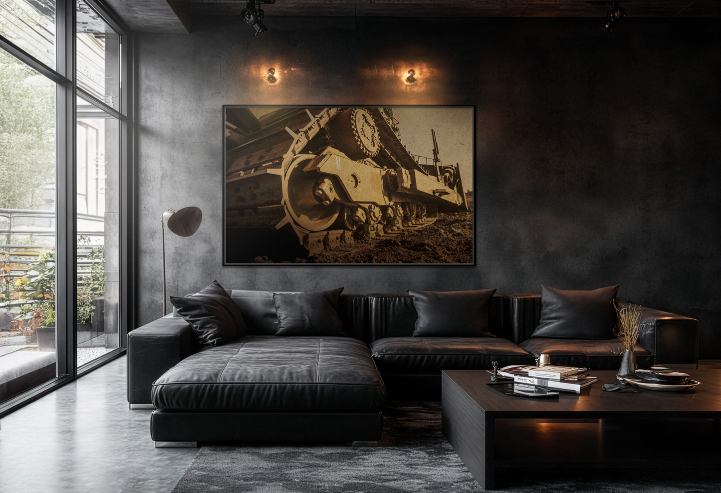 D8 Dramatic Dozer Track | Gold |  Framed Wall art on Stretched Canvas