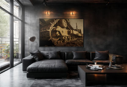D8 Dramatic Dozer Track | Gold |  Framed Wall art on Stretched Canvas