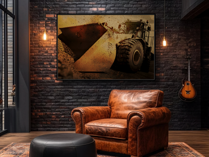 Front Loader Bucket Action | Gold |  Framed Wall art on Stretched Canvas