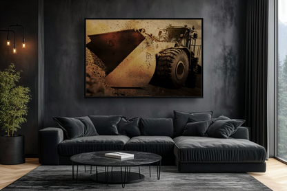 Front Loader Bucket Action | Gold |  Framed Wall art on Stretched Canvas