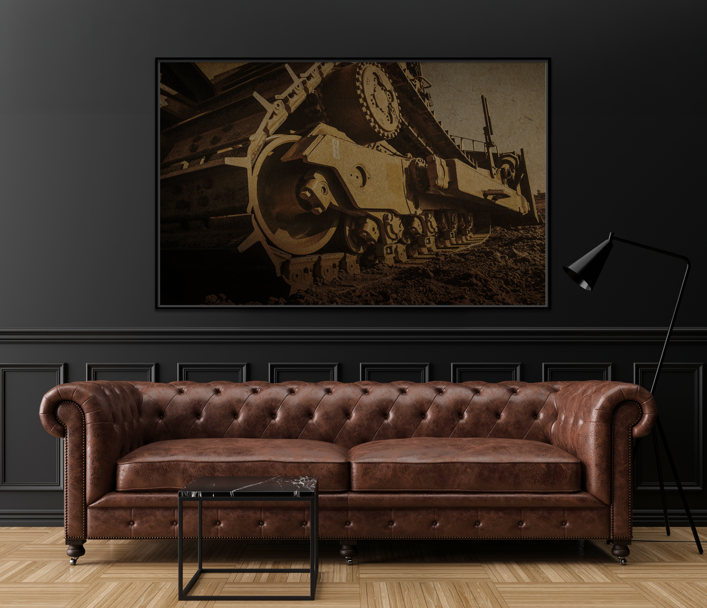 D8 Dramatic Dozer Track | Dark Gray |  Framed Wall art on Stretched Canvas