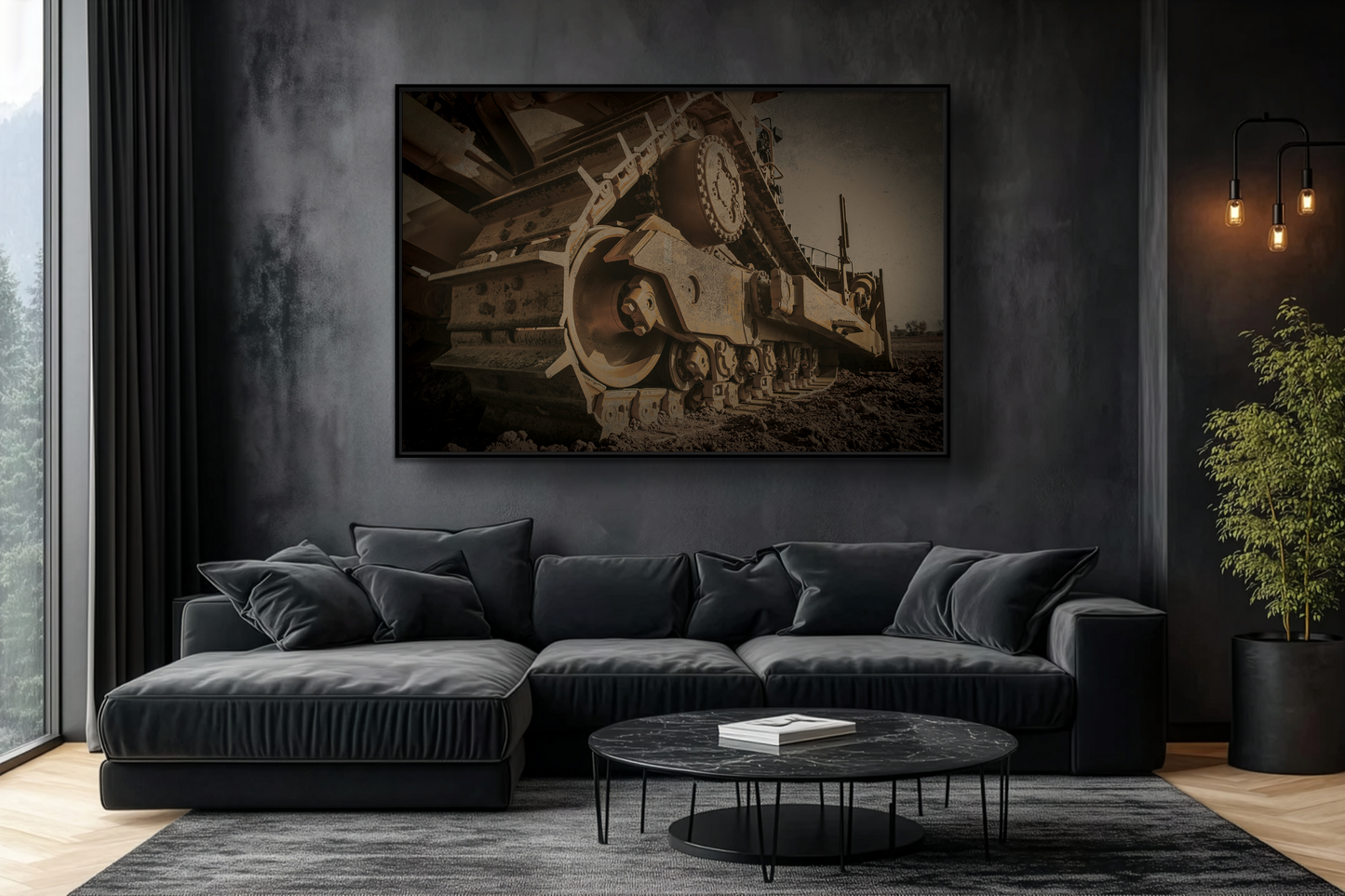D8 Dramatic Dozer Track | Dark Gray |  Framed Wall art on Stretched Canvas
