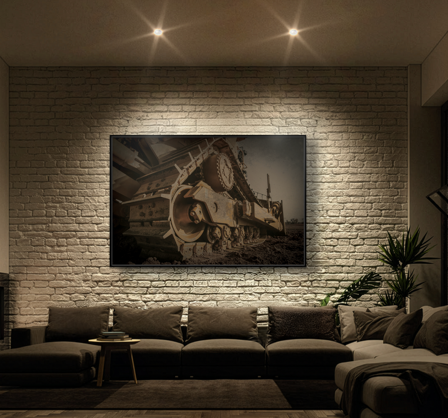 D8 Dramatic Dozer Track | Dark Gray |  Framed Wall art on Stretched Canvas