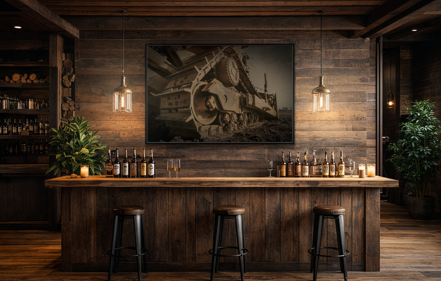 D8 Dramatic Dozer Track | Dark Gray |  Framed Wall art on Stretched Canvas