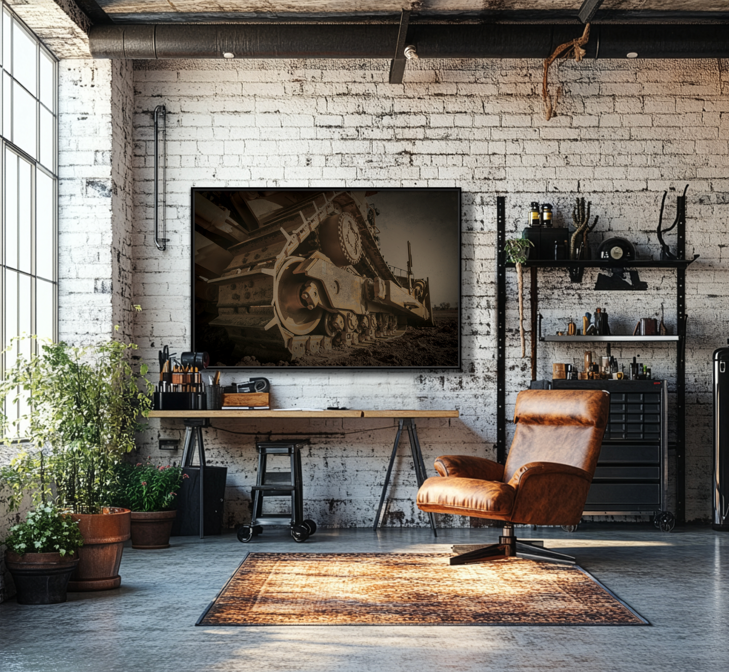 D8 Dramatic Dozer Track | Dark Gray |  Framed Wall art on Stretched Canvas