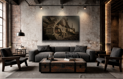 D8 Dramatic Dozer Track | Dark Gray |  Framed Wall art on Stretched Canvas
