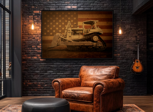 Patriotic D8N Classic Dozer | Framed Wall Art on Stretched Canvas