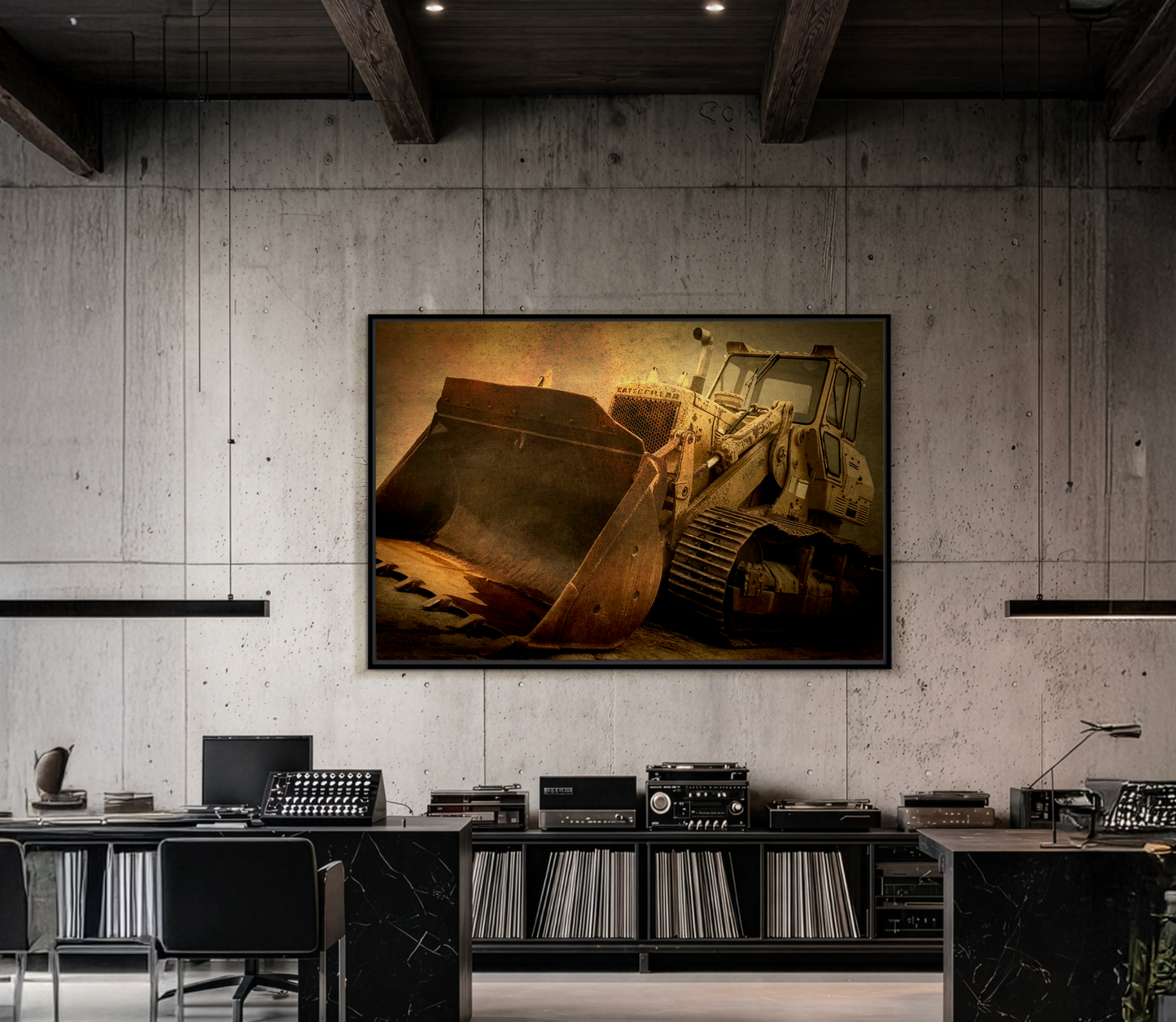 Classic 977K Dozer Action | Gold |  Framed Wall art on Stretched Canvas