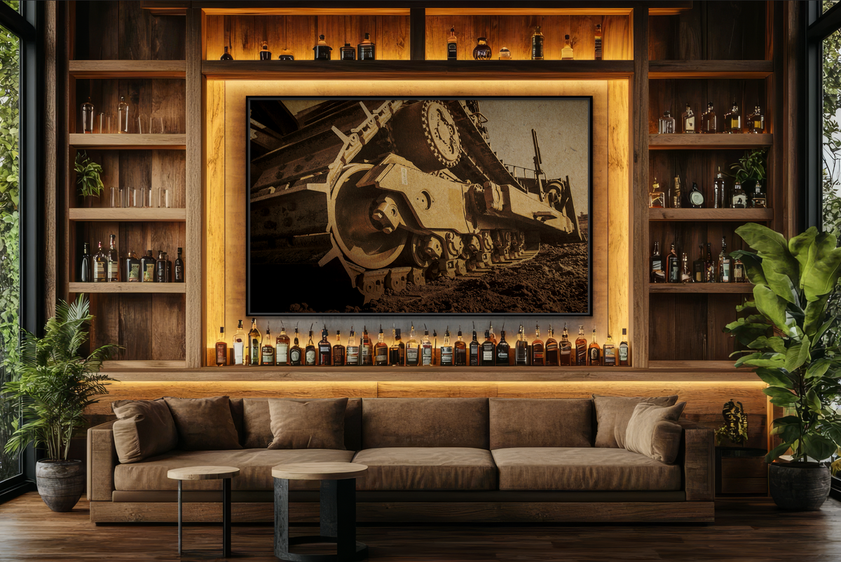 D8 Dramatic Dozer Track | Gold |  Framed Wall art on Stretched Canvas