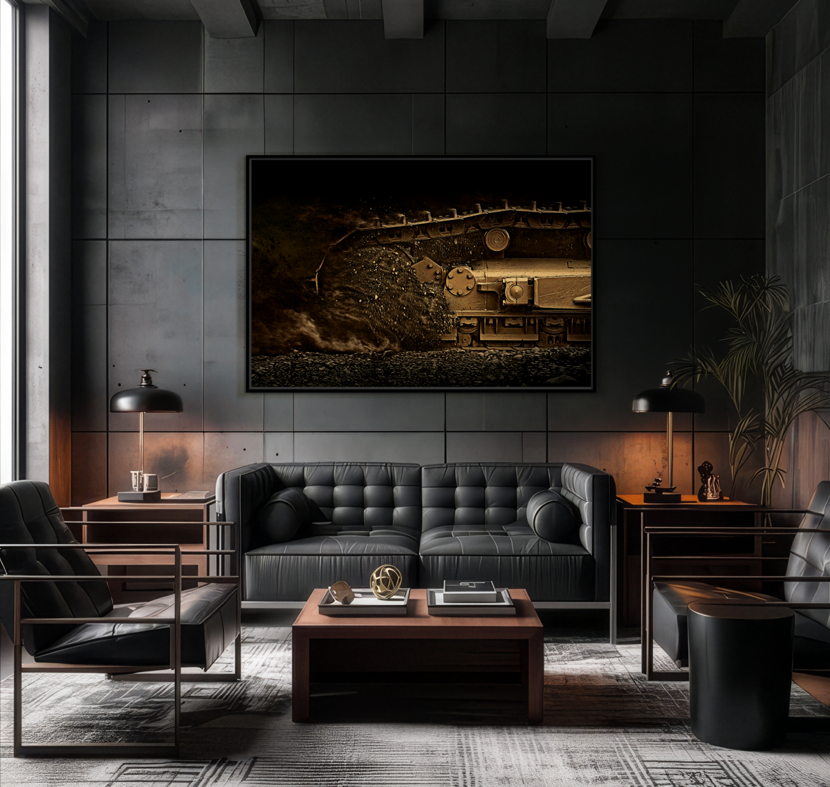 D7E Dozer Undercarriage Action | Framed Wall Art on Stretched Canvas