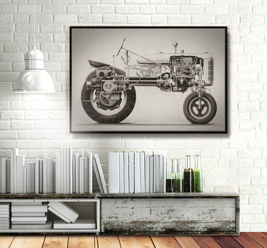Vintage McCormick Farmall Super A Cutaway Drawing | Framed Wall Art on Canvas