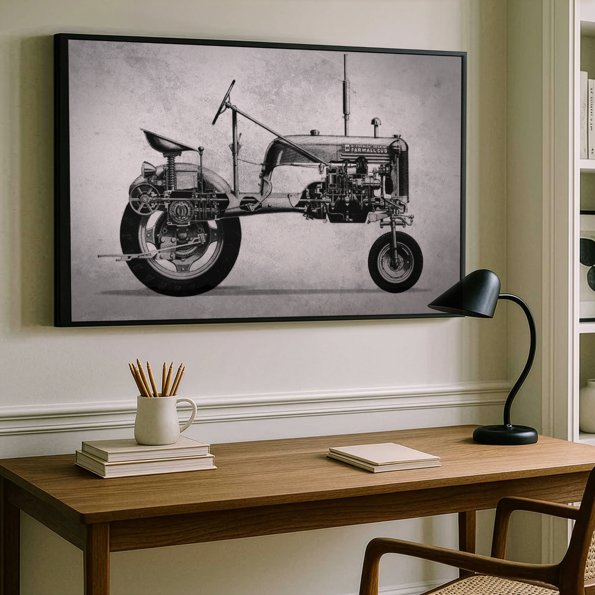 Vintage Farmall Pony Cutaway Drawing | Framed Wall Art on Canvas
