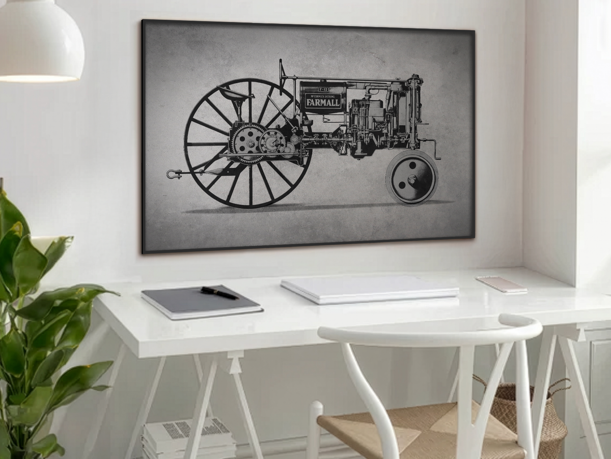 Vintage Farmall F-12 Mechanical Drawing | Light | Framed Wall Art on Canvas