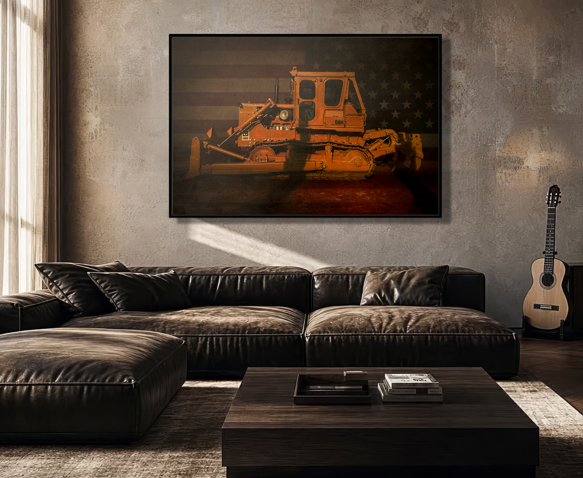 Patriotic D8H Classic Dozer | Framed Wall Art on Stretched Canvas
