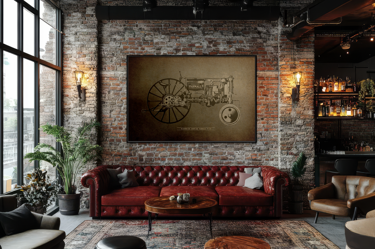 Vintage Farmall F-12 Mechanical Drawing | Framed Wall Art on Canvas
