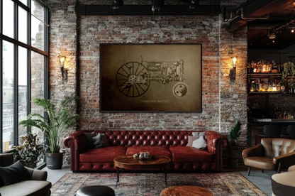 Vintage Farmall F-12 Mechanical Drawing | Framed Wall Art on Canvas