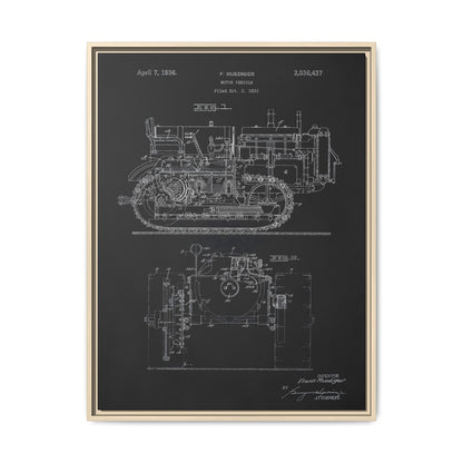 Vintage Dozer Rudiger Patent Drawing, Framed Wall Art on Canvas
