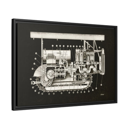 Vintage Engine Crawler Cutaway Engineering Drawing on Matte Canvas Framed | Industrial Wall Art
